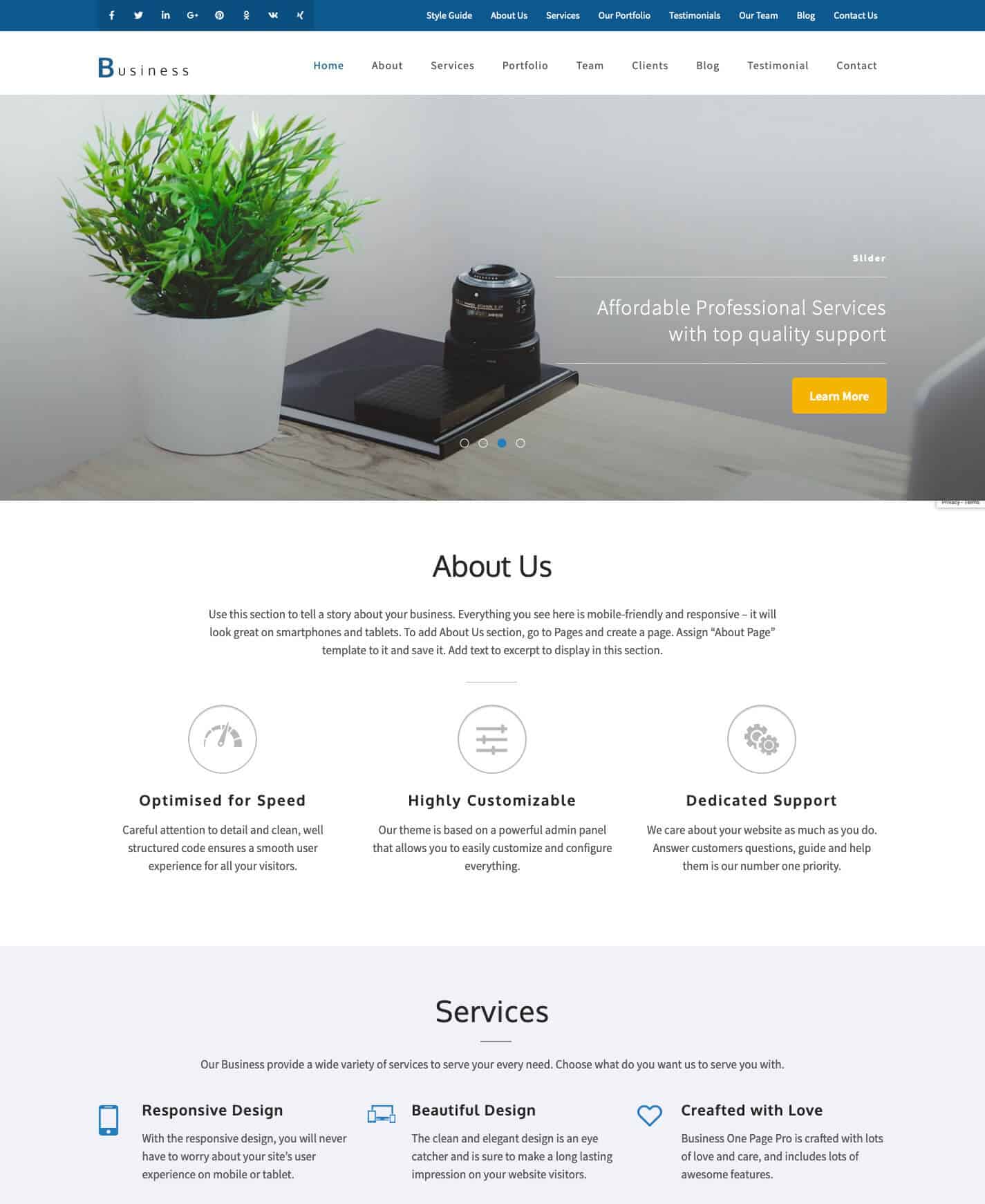 Business One Page Pro WordPress Theme