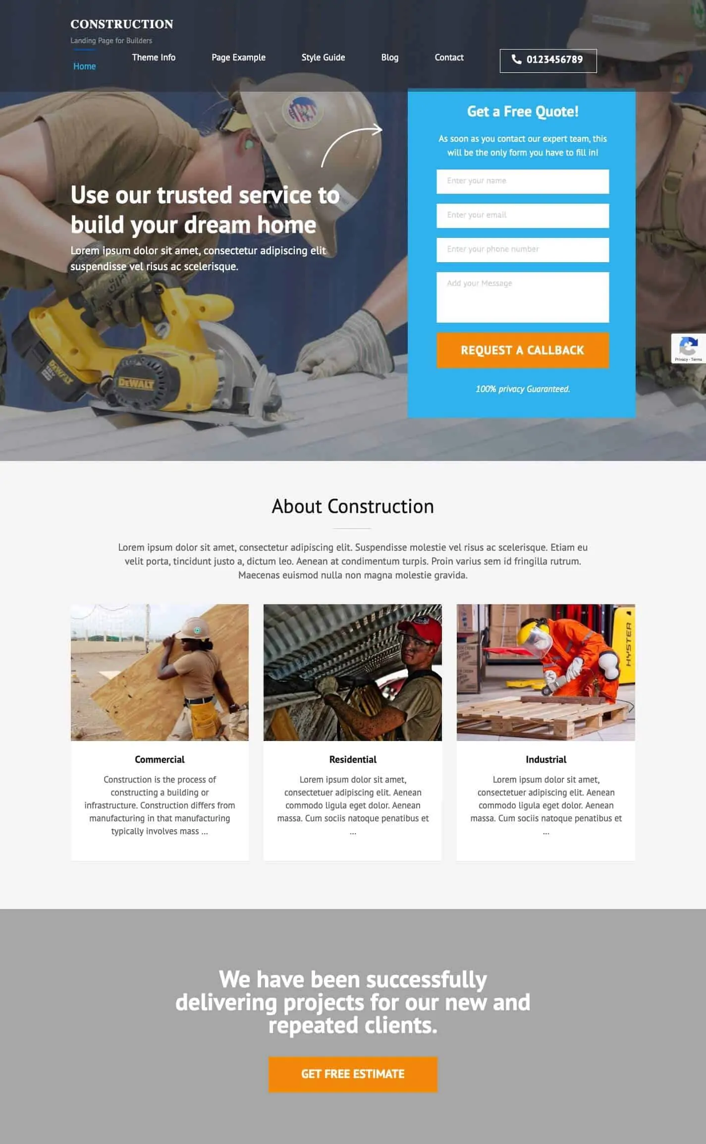 Construction Landing Page Pro