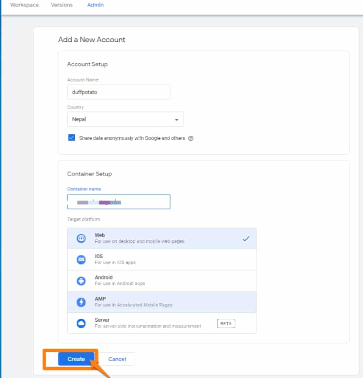 create google tag manager