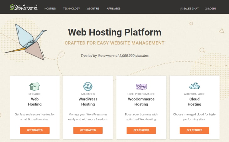 Homepage of SiteGround Hosting