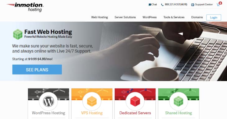 Homepage of InMotion Hosting