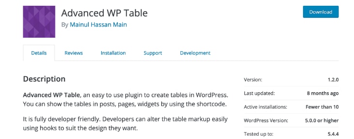Advanced WP Table Plugin