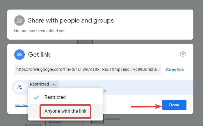 Changing the link accessibility to anyone