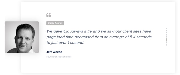 Testimonial of a digital agency owner for Cloudways hosting