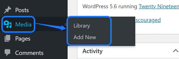 Highlighting buttons inside Media’s drop-down menu in WordPress’s sidebar