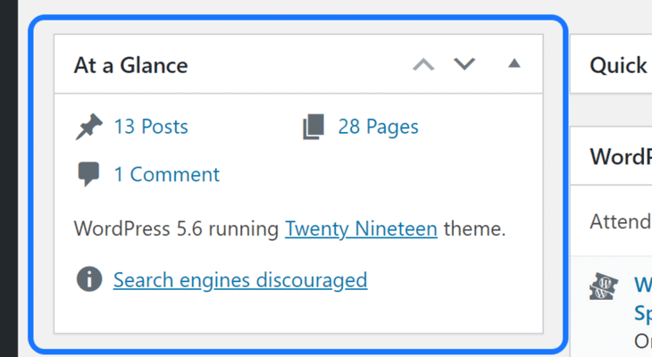Highlighting the At a Glance section in WordPress’s work area