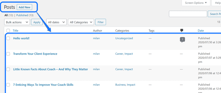 Highlighting the list of saved and published posts in WordPress dashboard