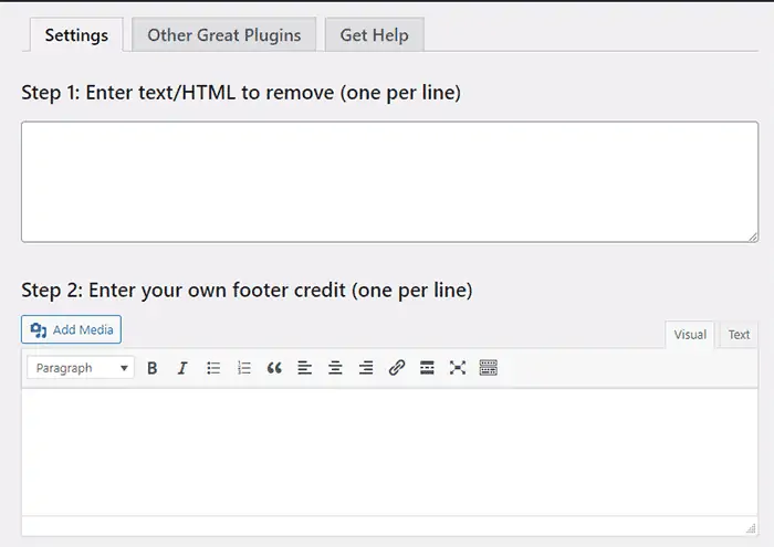 Enter footer in remover footer credit plugin