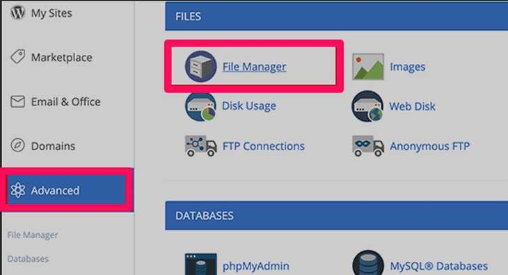 Go the file manager option on hosting account dashboard