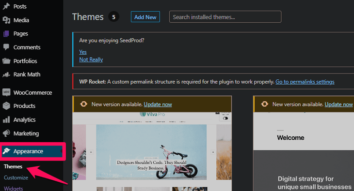 Go to themes option in the dashboard