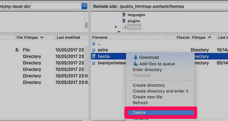 delete the theme using FTP