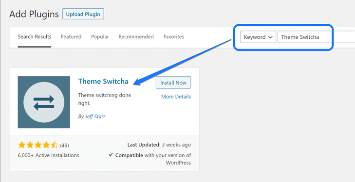 Installing and Activating the Theme Switcha WordPress plugin
