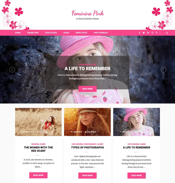 Feminine Pink Free WordPress Theme