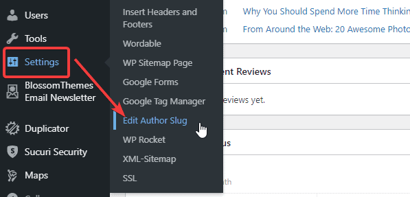 Editing the author slug option on dashboard