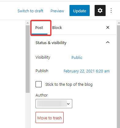 click on post tab on individual post