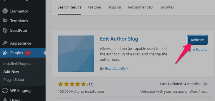 installing and activating the edit author slug plugin