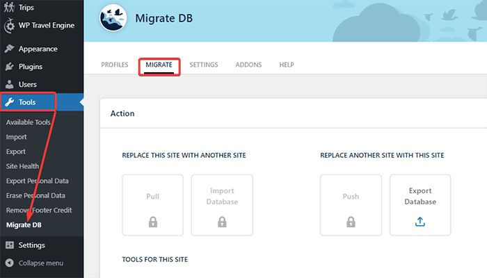 Migrate DB settings