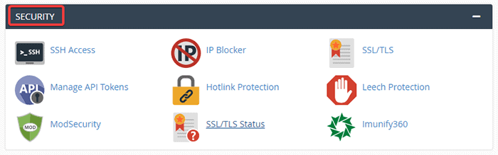 Security section on cPanel