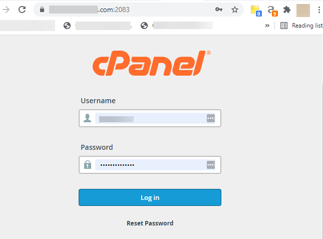 cPanel login credentials