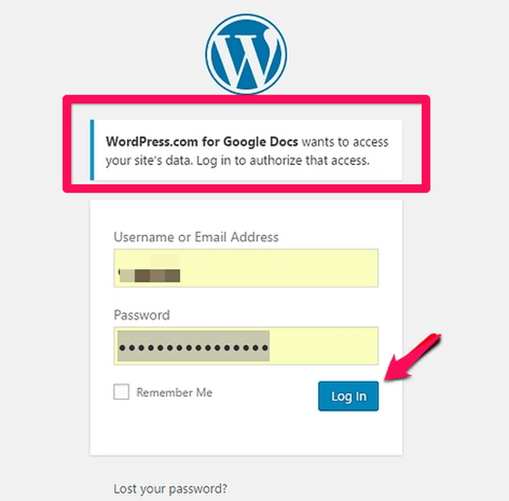 logging in to the WordPress for providing access to the add-on