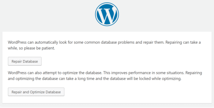 repairing database in WordPress