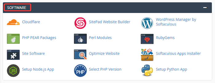 software section on cpanel