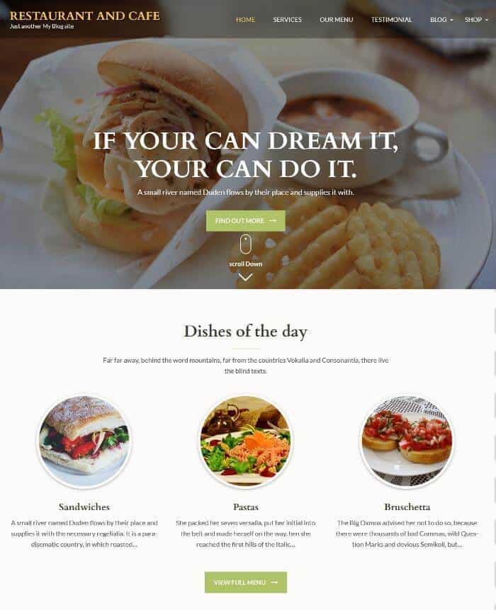 Restaurant and Cafe WordPress Theme