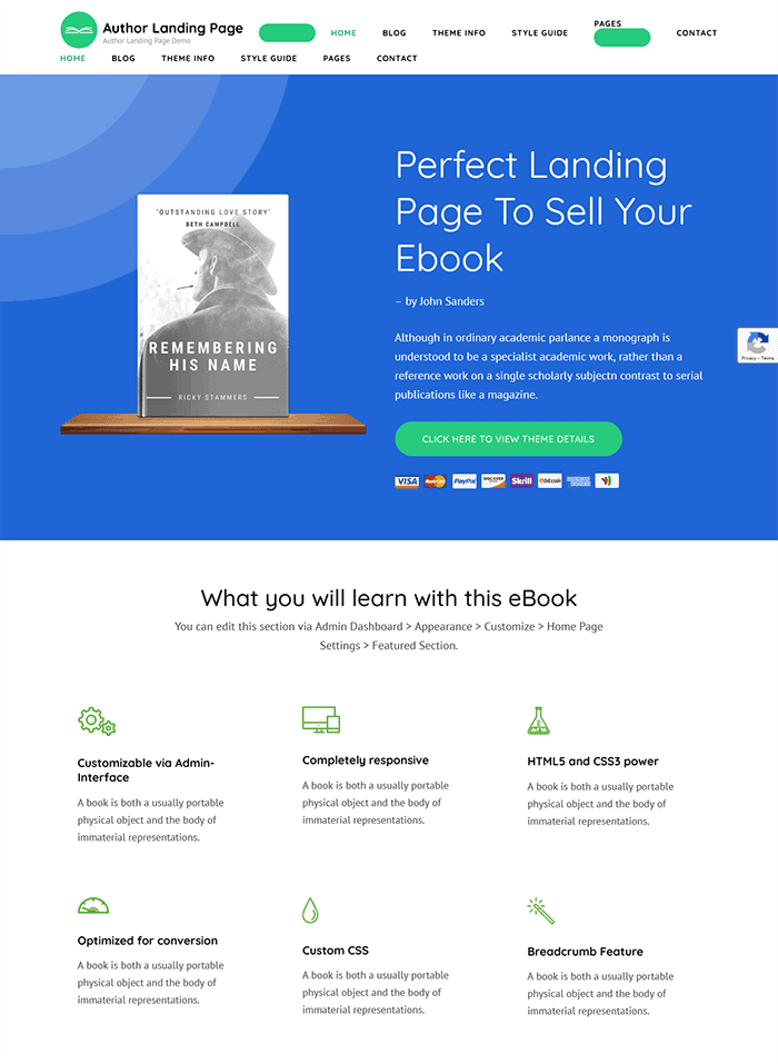 Author Landing Page free theme