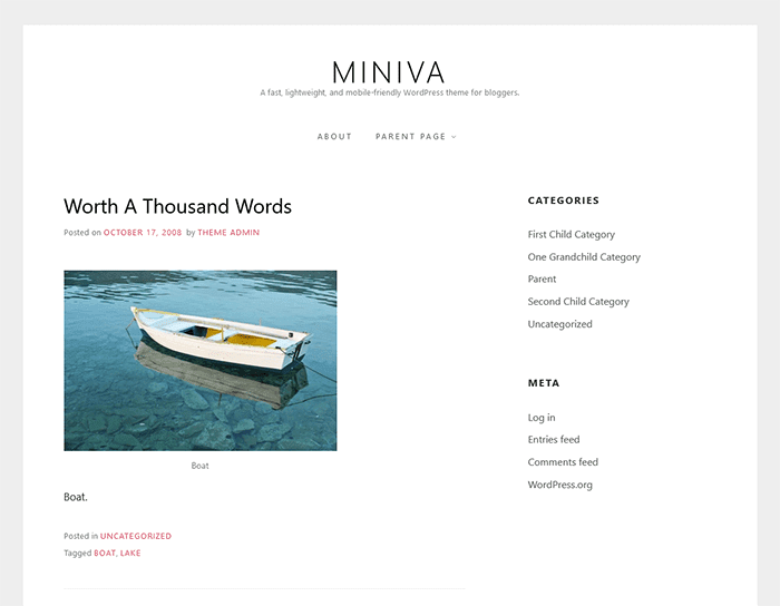 Miniva WordPress theme for bloggers