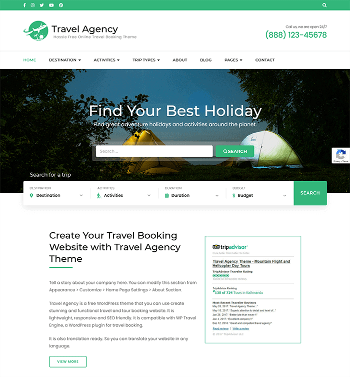 Travel Agency free Travel Booking Theme