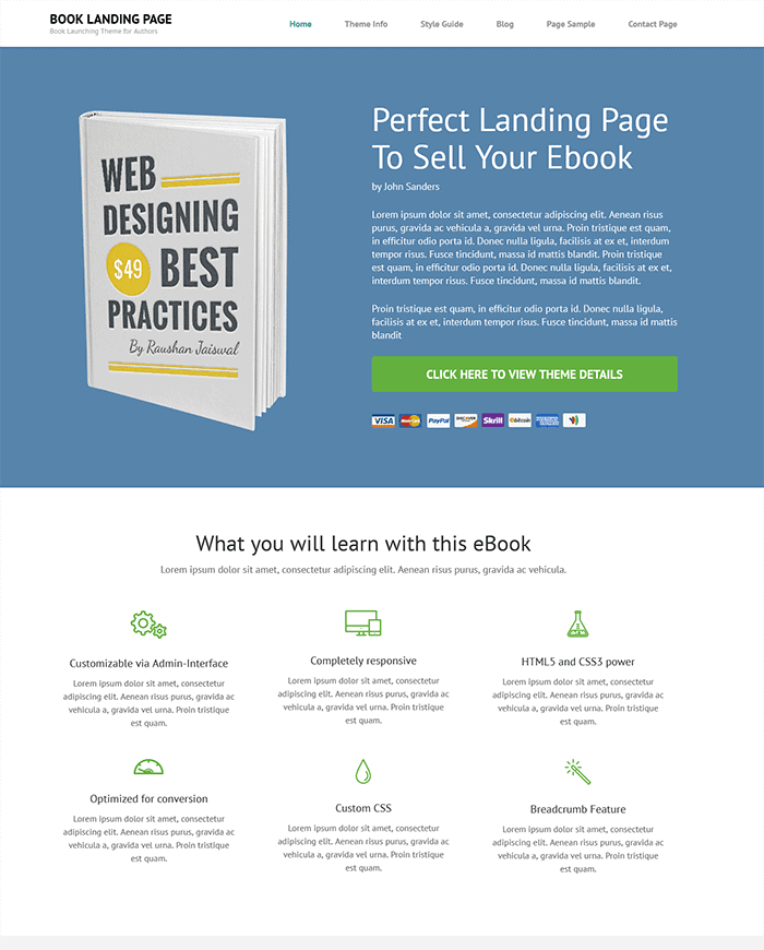 Book Landing Page Free WordPress Theme
