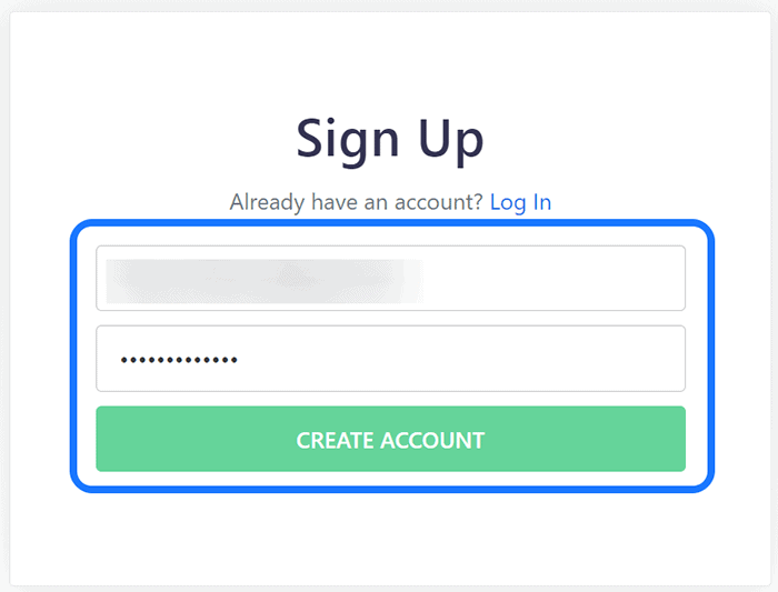 Displaying the Sign Up page of Elementor Website Builder