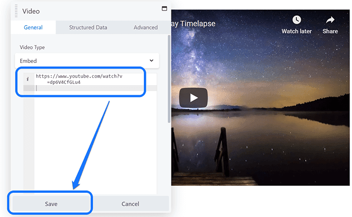 Showing the text box where you can insert video URL in Beaver Builder’s interface