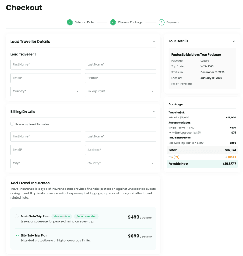 Default Checkout Page of WP Travel Engine