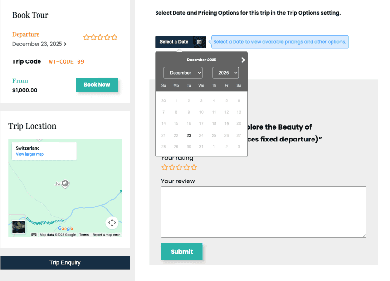 Fixed starting dates Calendar in WP Travel