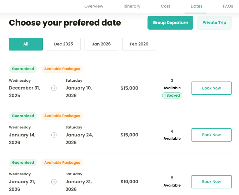 Fixed starting dates in WP Travel Engine