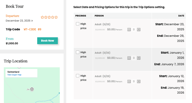 Fixed starting dates in WP Travel