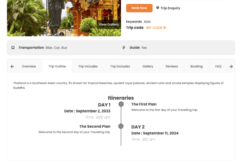 Timeline Itinerary in WP Travel