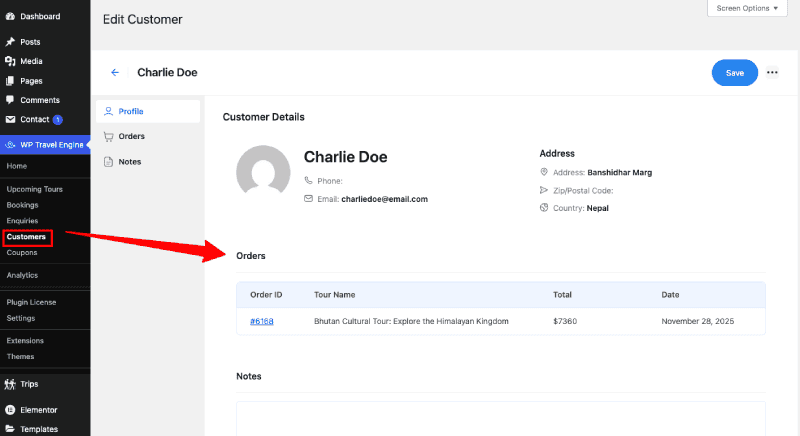 WP Travel Engine Customer Details