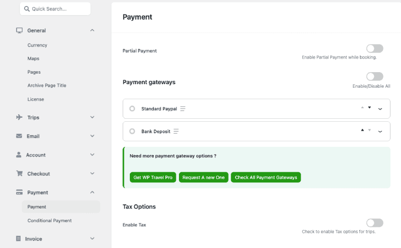 WP-Travel Free payment feature