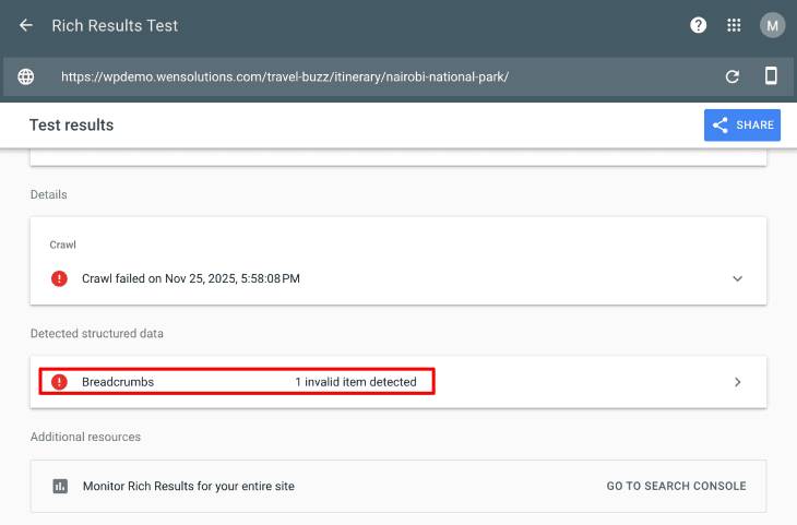 WP Travel Rich Snippet test