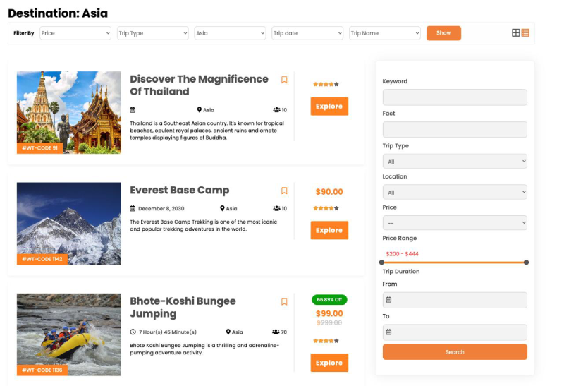 WP Travel listing page