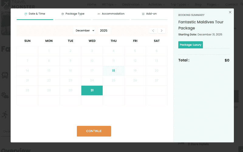 Booking Calendar of WP Travel Engine