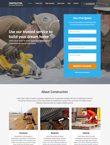 Construction landing page pro WordPress theme