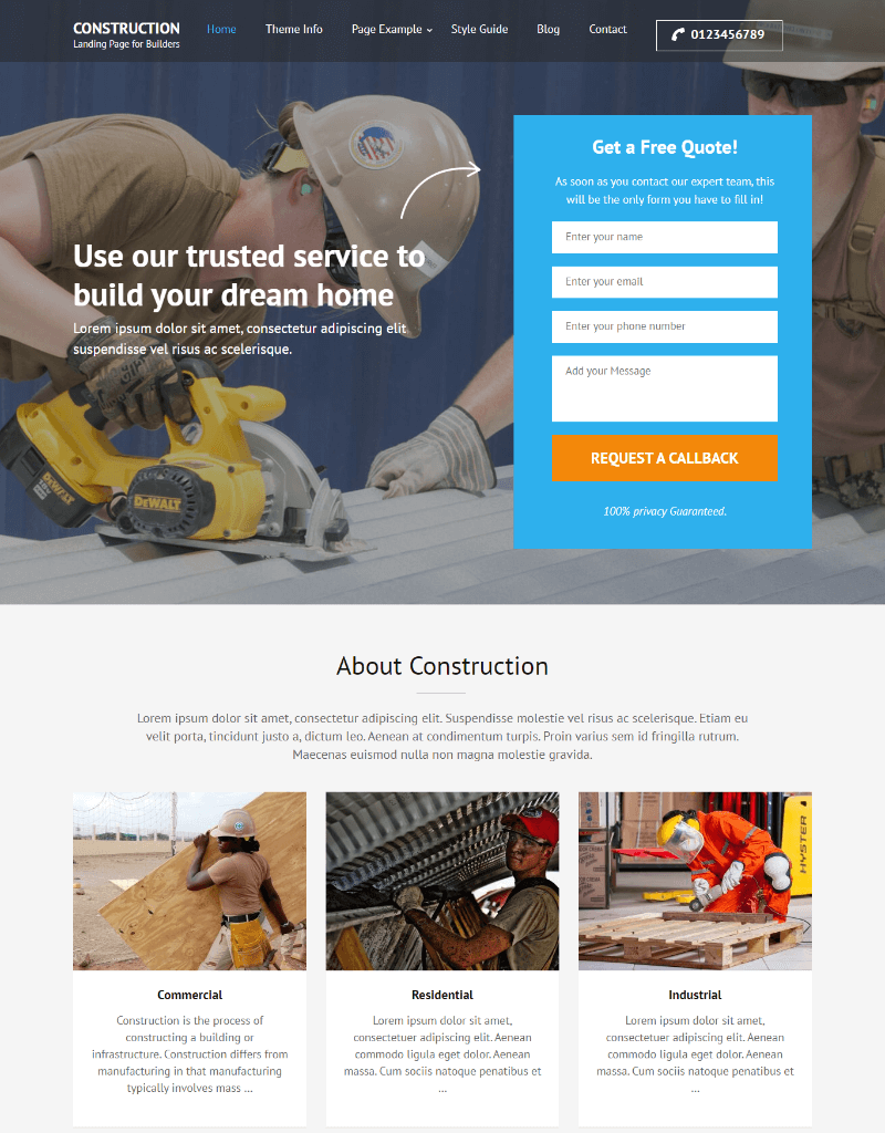 Construction Landing Page Demo 1