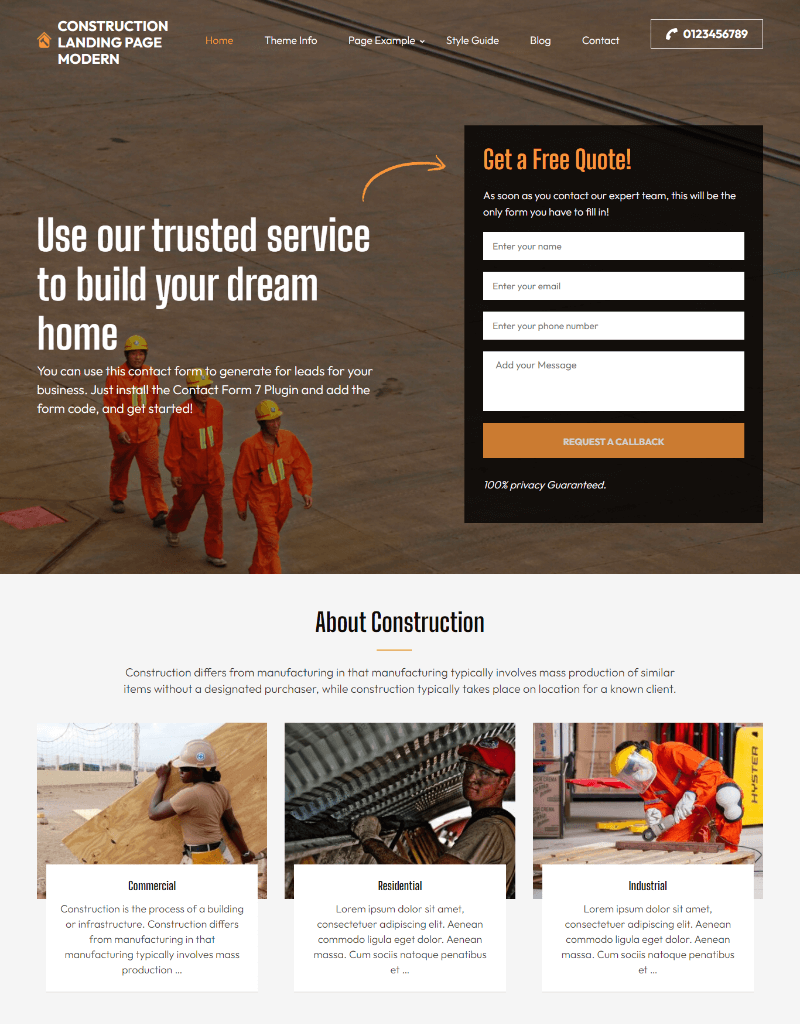 Construction Landing Page Demo 2
