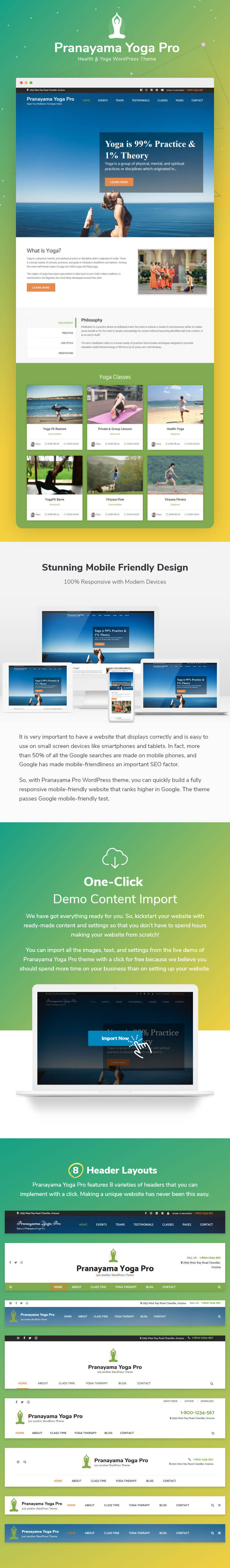 features of Pranayama Yoga Pro WordPress Theme