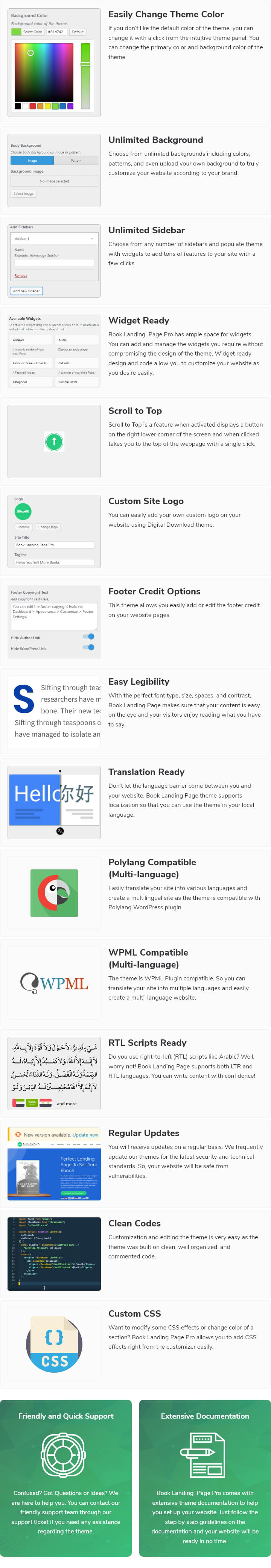 features of Book Landing Page WordPress Theme