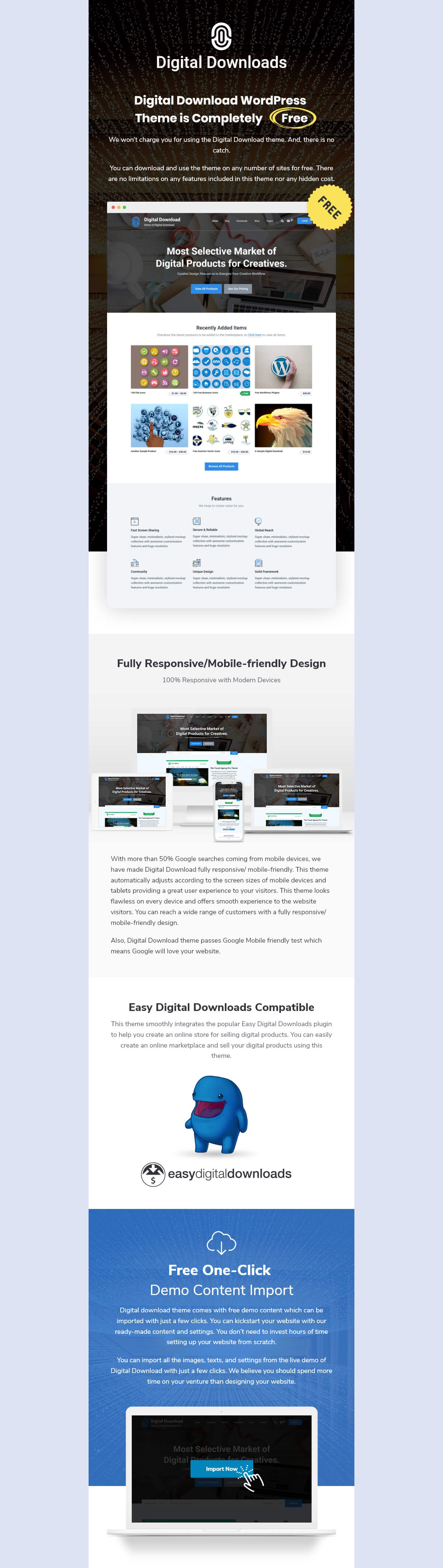 full homepage of Digital Download WordPress Theme