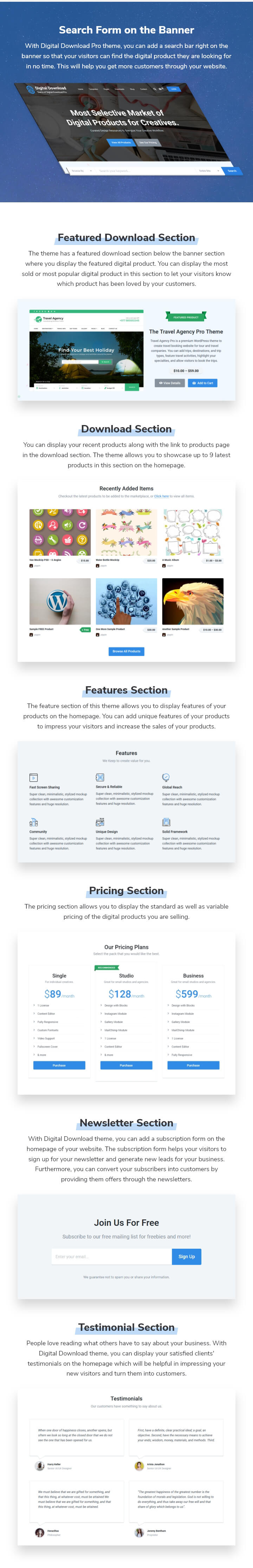 features of Digital Download WordPress Theme